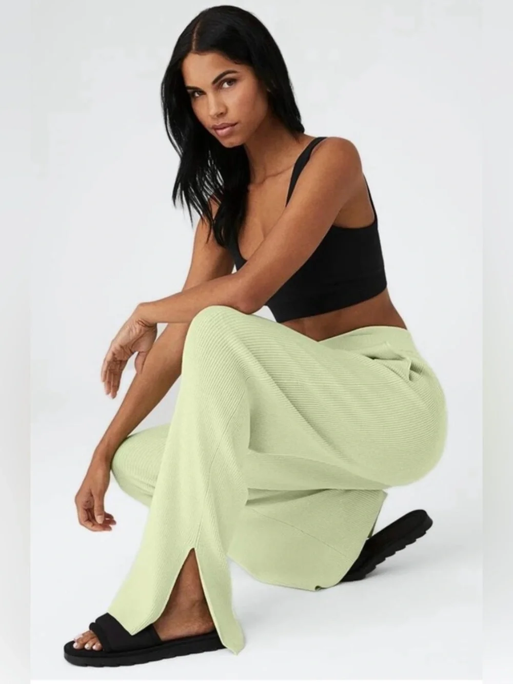 Alo Knit High-Waist Salana Wide Leg Pant